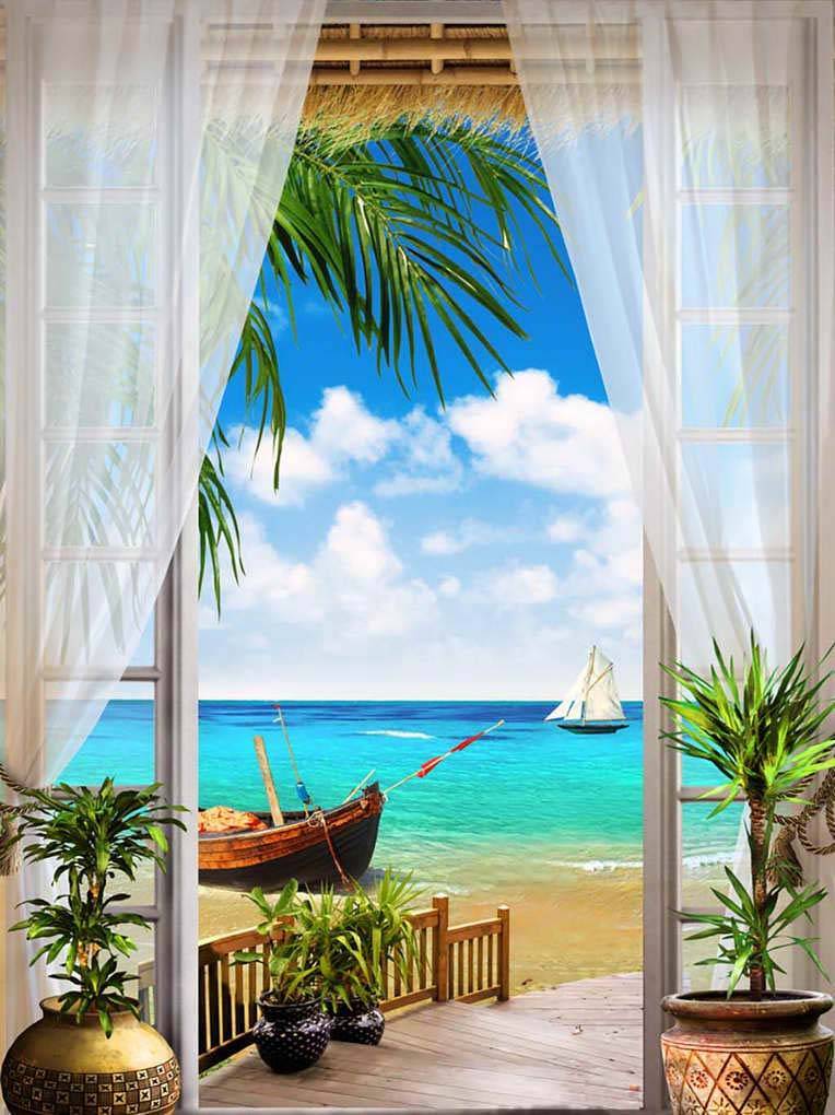 Фотообои Окно с видом на морской пляж
