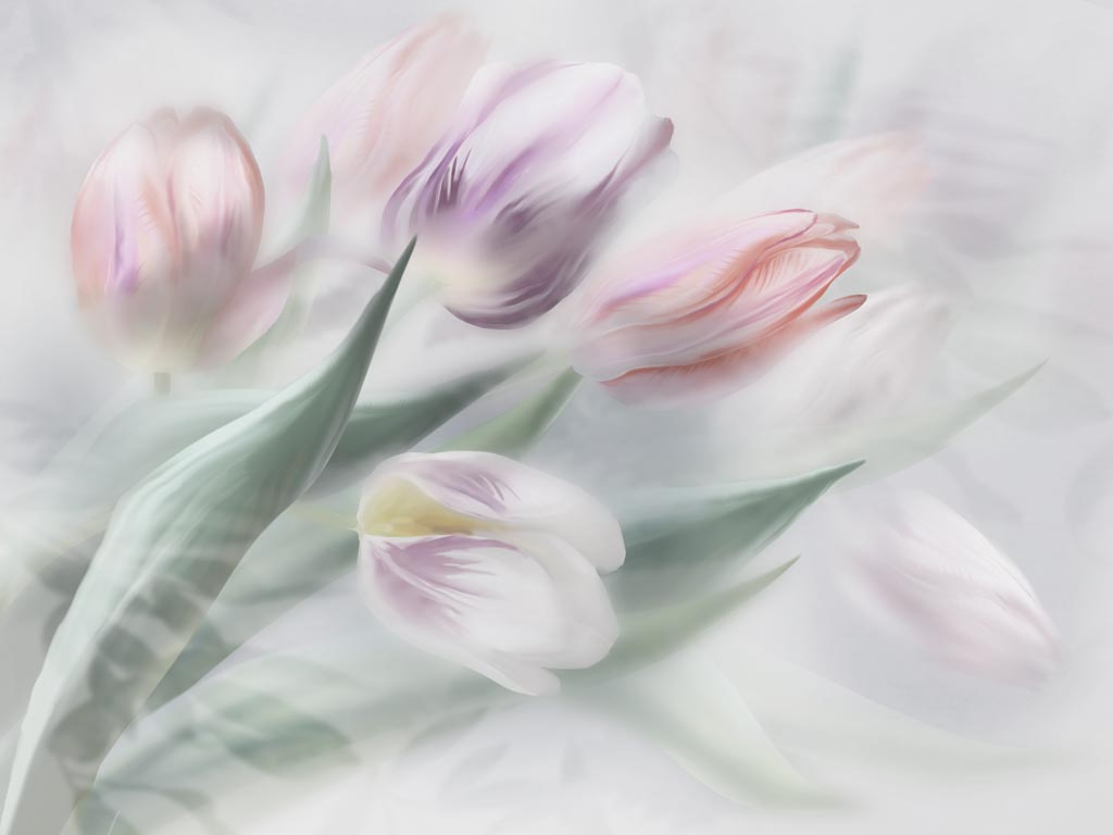 Фотообои Тюльпаны нежная акварель